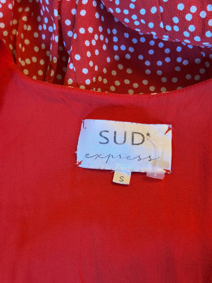 Robe portefeuille à pois rouge et blanc en viscose T.34