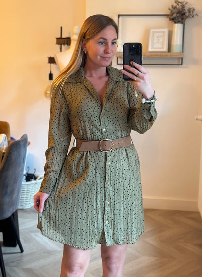 Robe chemise fluide à pois kaki T.34 neuf avec étiquette