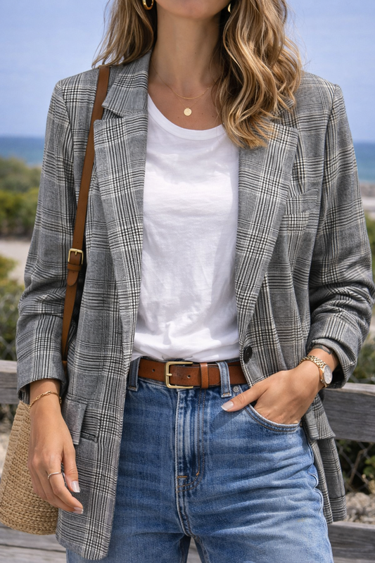 Blazer à carreaux gris T.34 oversize