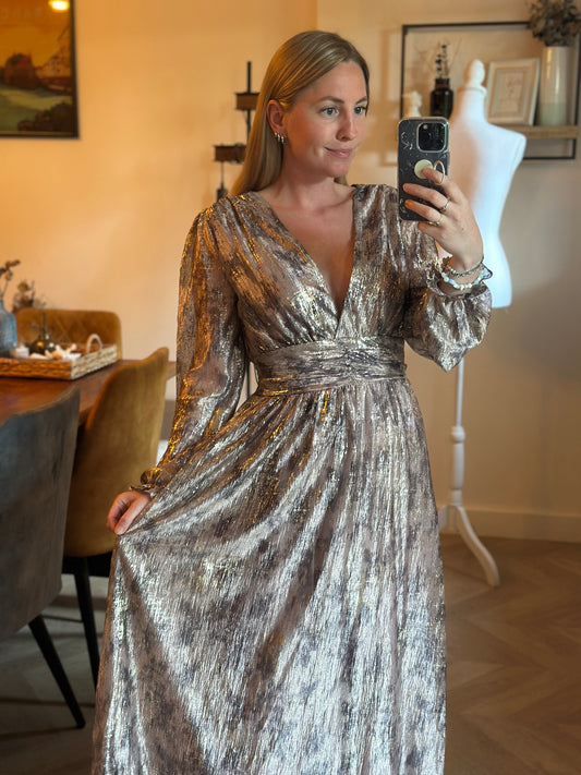 Robe longue irisée beige doré manches voile T.36/38