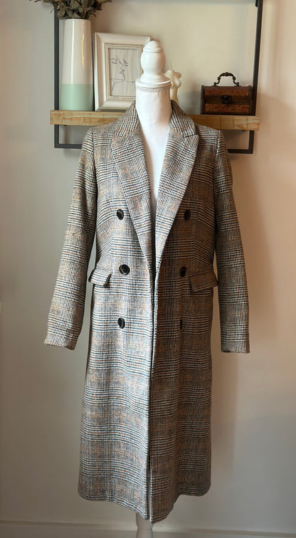 Manteau long pied-de-poule en laine T.34