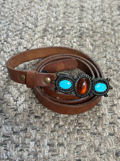 Ceinture cuir marron boucle bohème taille 95