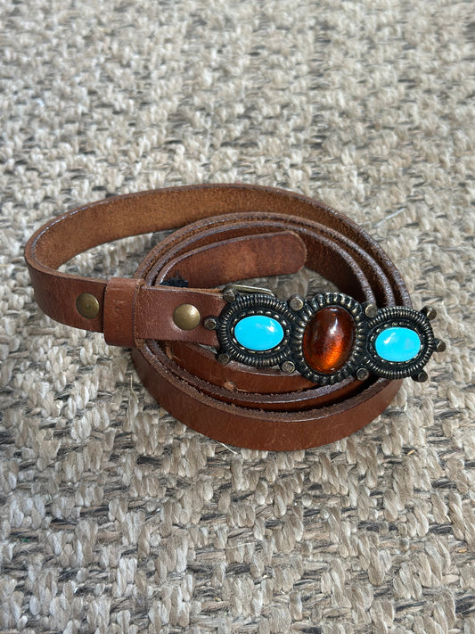 Ceinture cuir marron boucle bohème taille 95