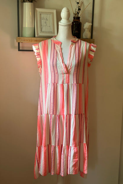 Robe bohème rayée rose fluo coton viscose T.U