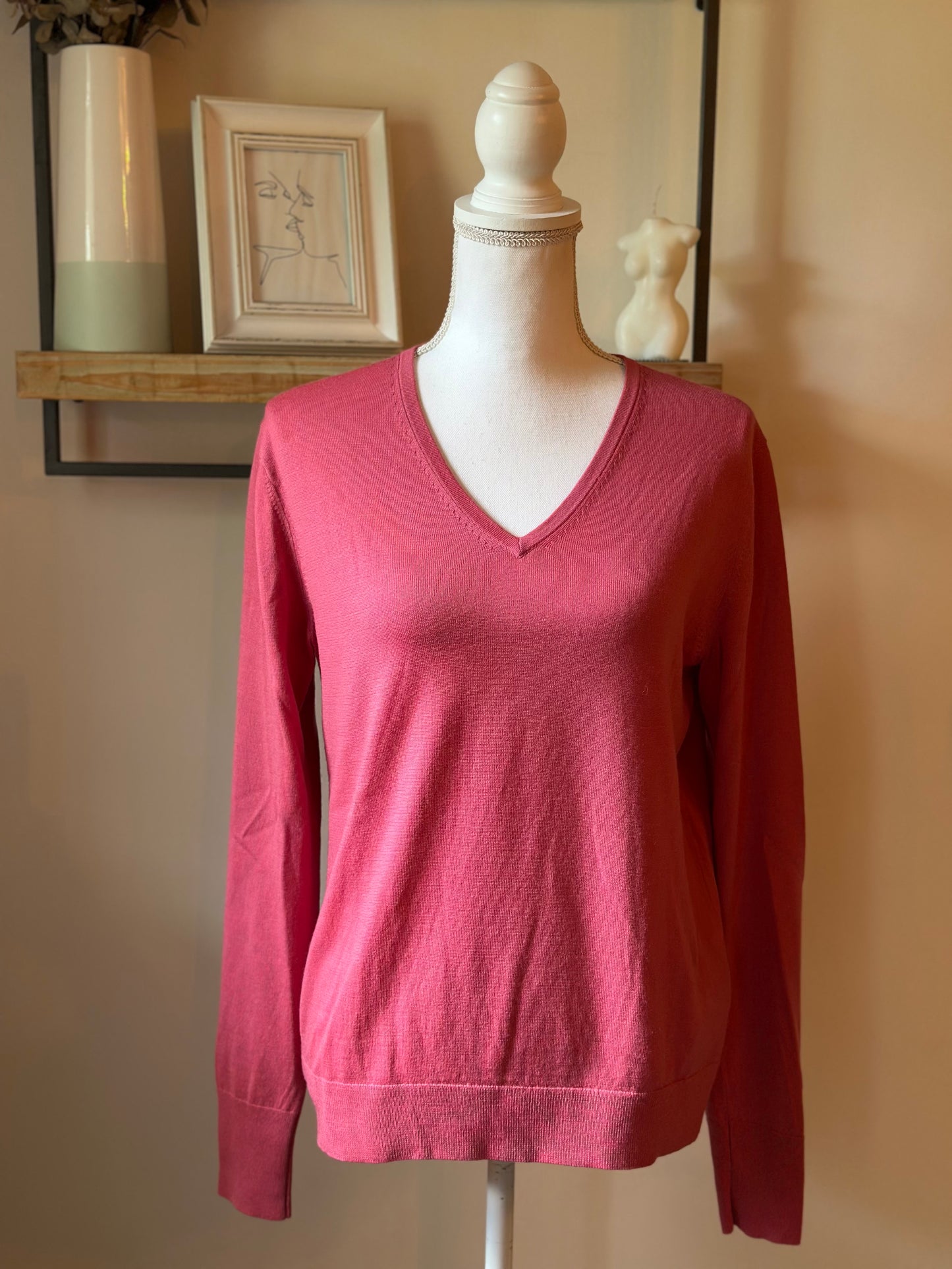 Pull rose col V 100% laine T.38