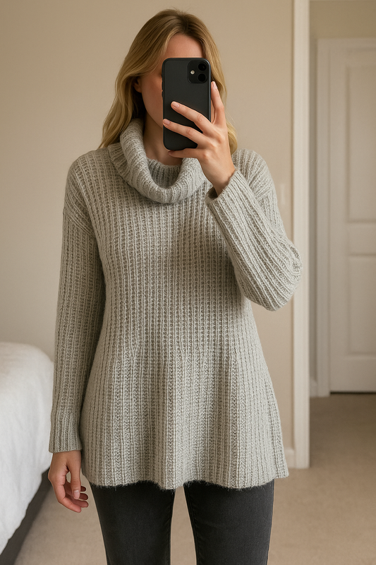 Pull col roulé gris chiné mohair & laine T.38/40