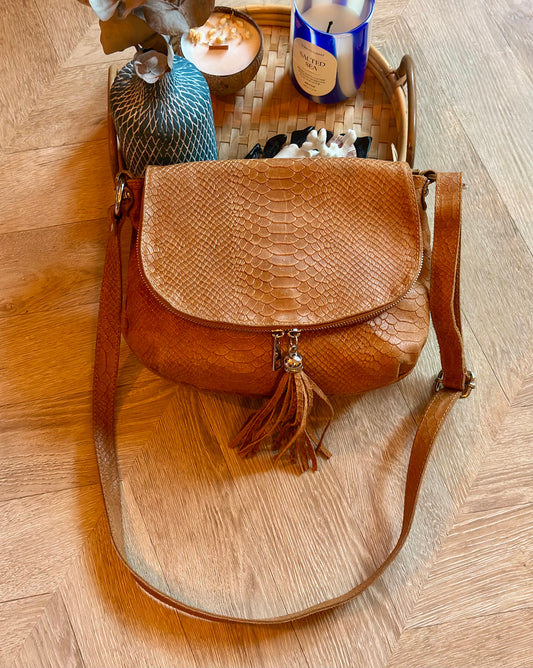 Sac en cuir effet python camel – modèle Elena