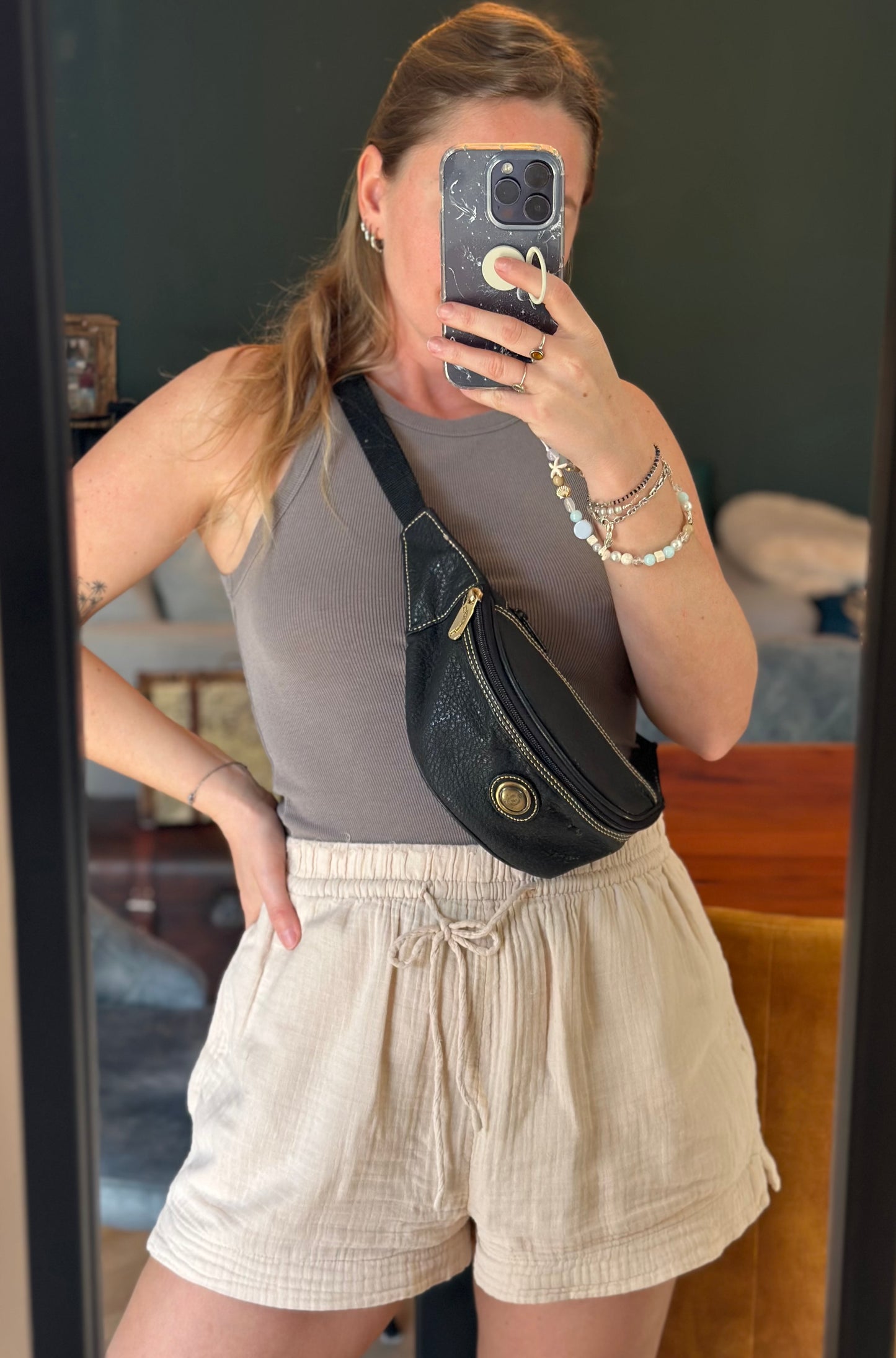 Banane vintage unie simili cuir 90s modèle unisexe
