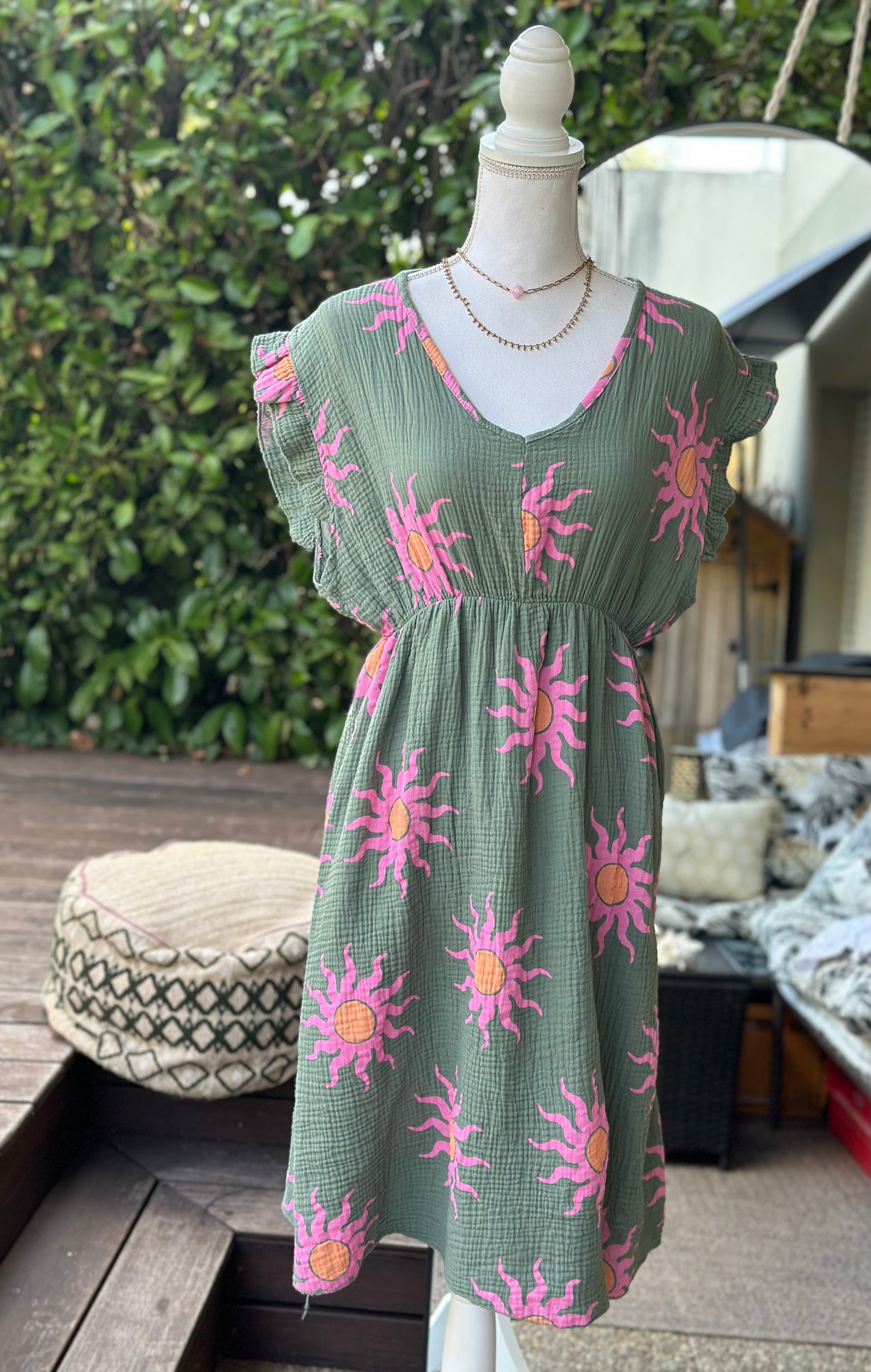 Robe gaze de coton imprimé soleil Made in Italy T.U 36/40