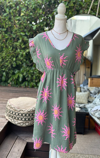 Robe gaze de coton imprimé soleil Made in Italy T.U 36/40