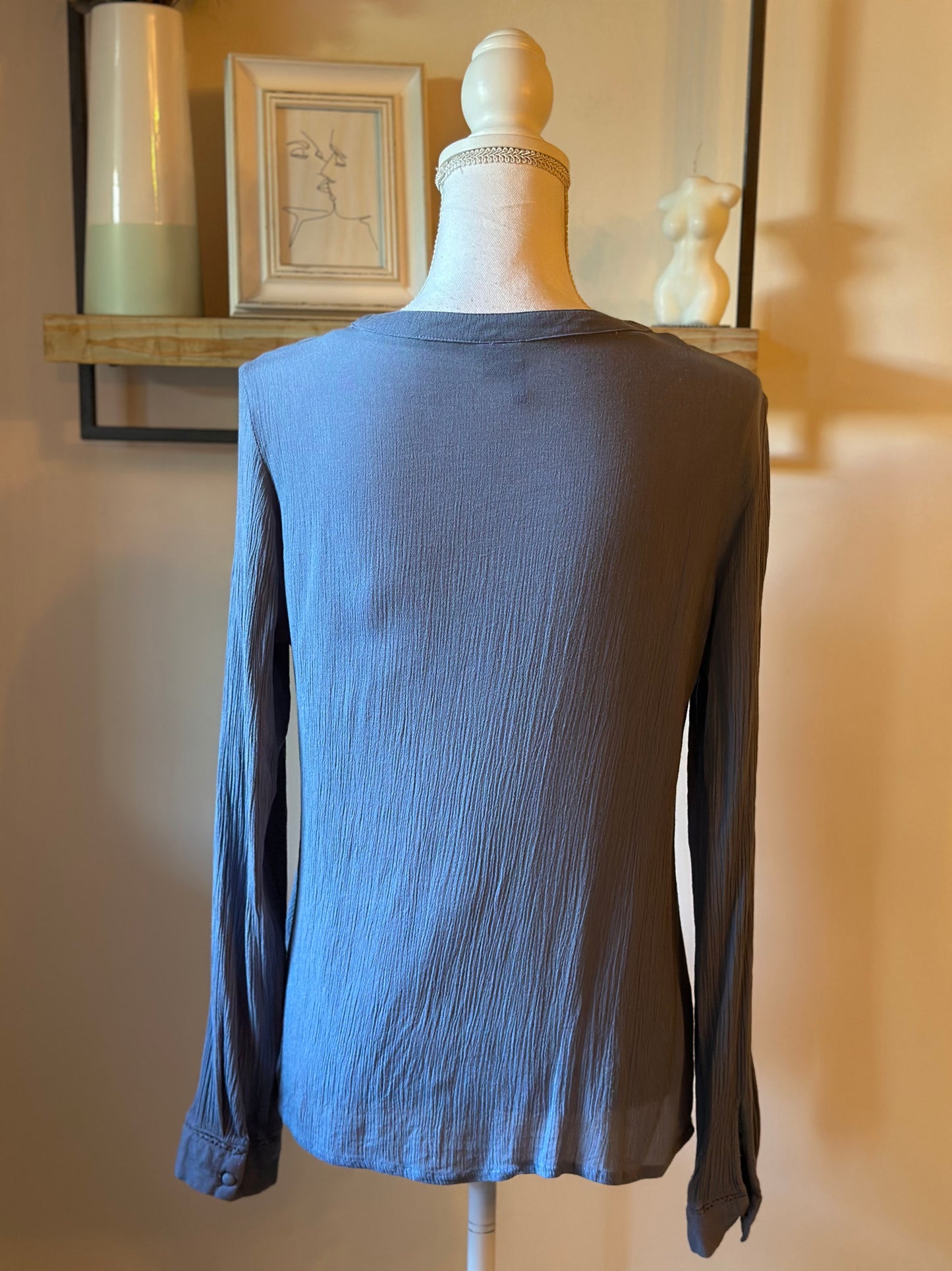 Blouse fluide bleue texturée T.36