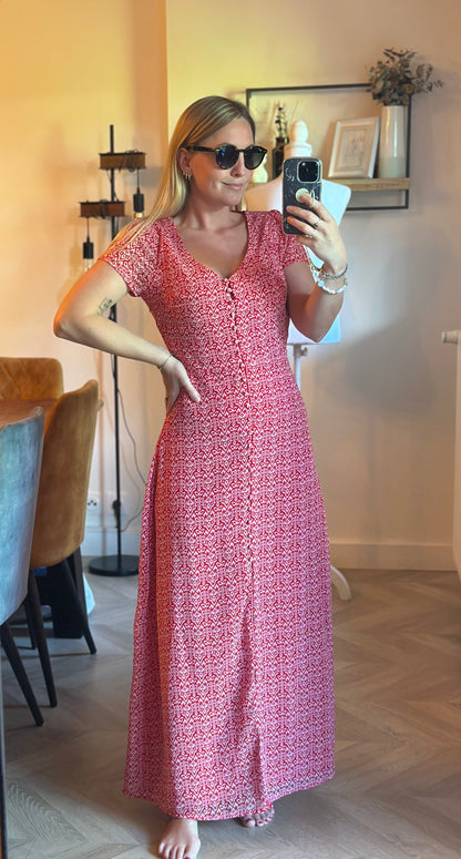 Robe longue imprimé rouge et blanc T.36