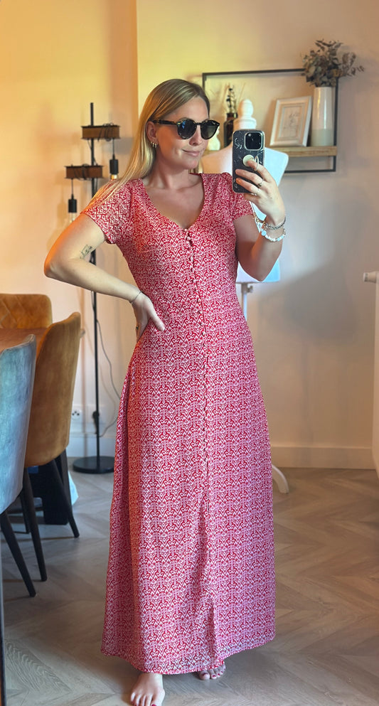 Robe longue imprimé rouge et blanc T.36