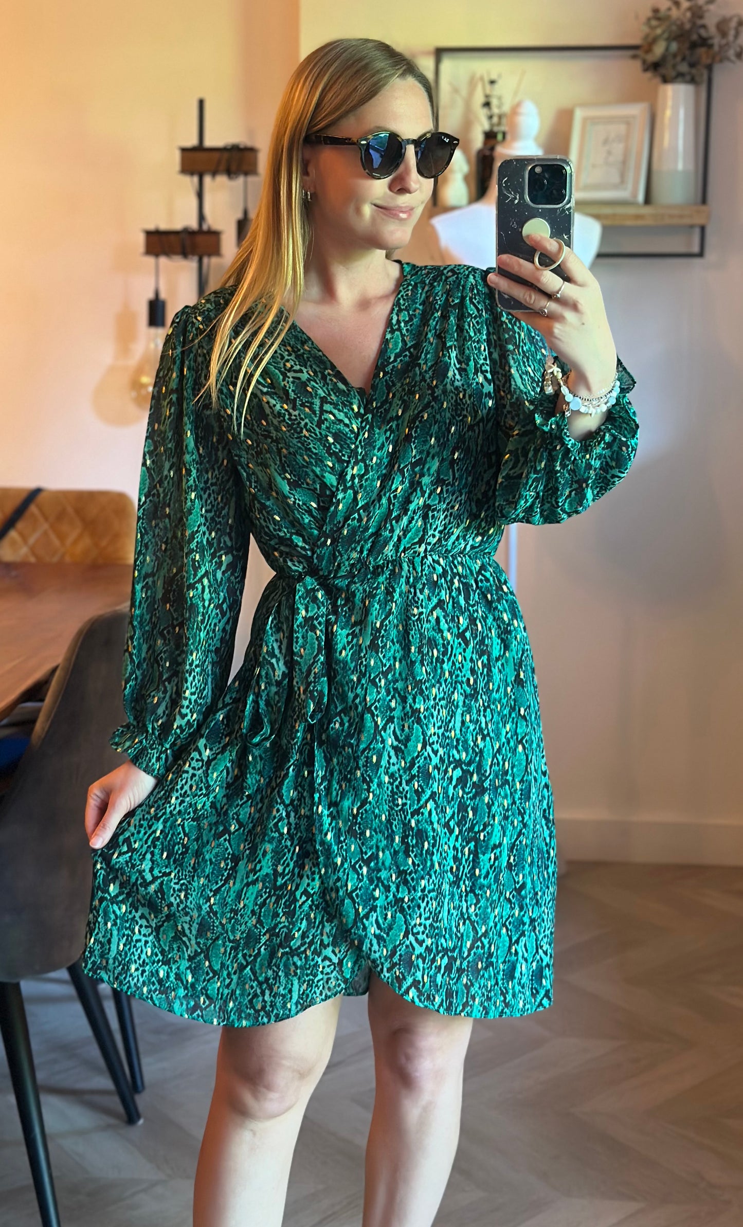 Robe portefeuille imprimé léopard vert T.36/38