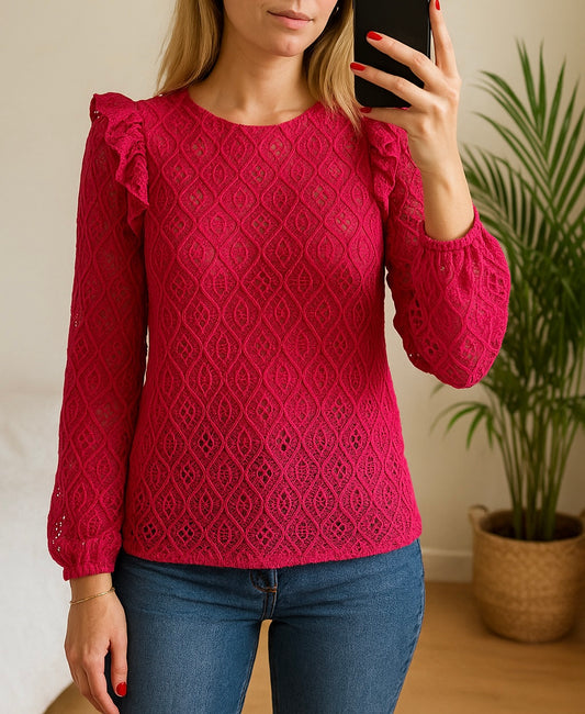 Blouse rose broderie modèle Salina T.36