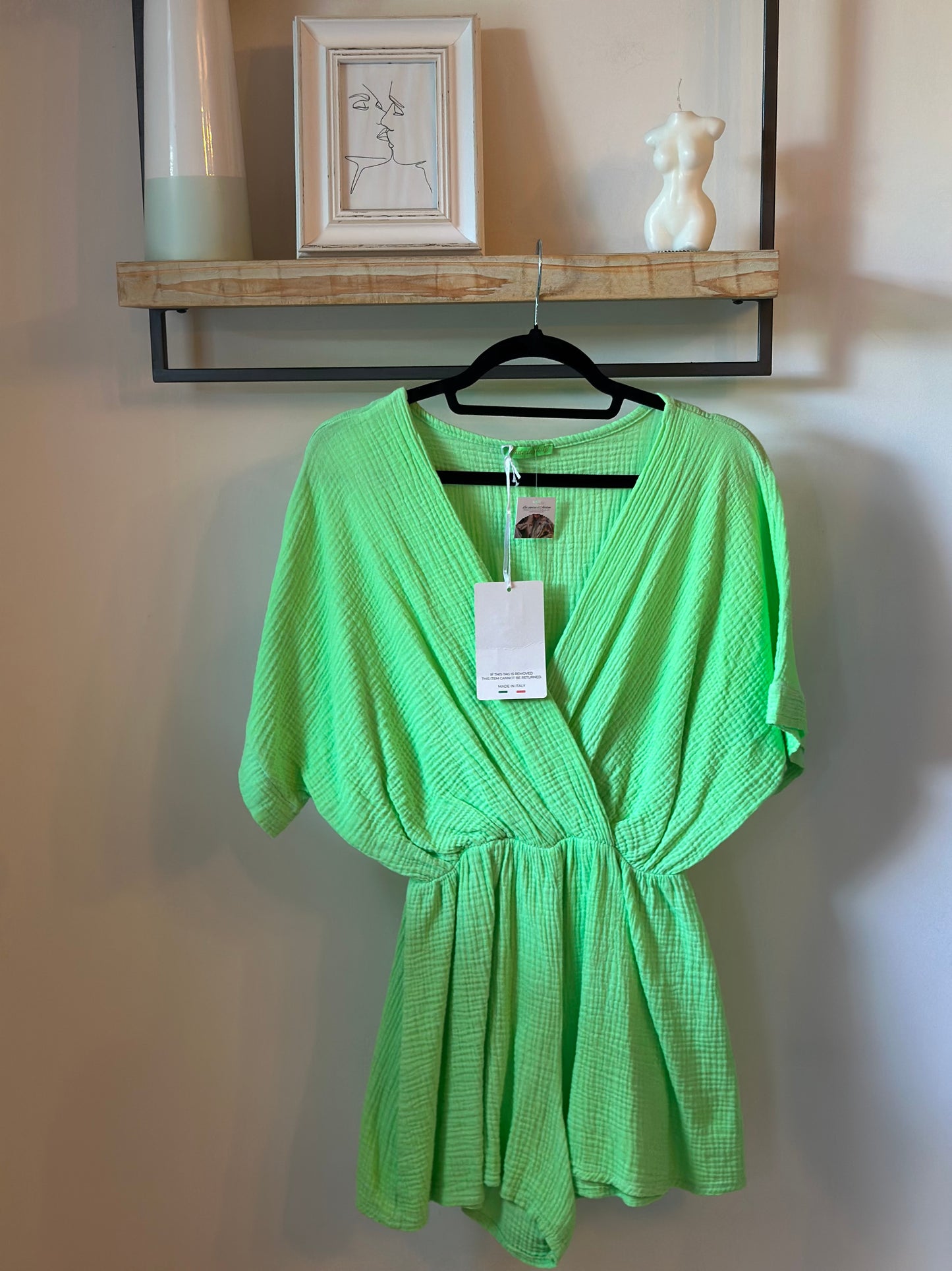 Combishort uni vert gaze de coton neuf avec étiquette TU
