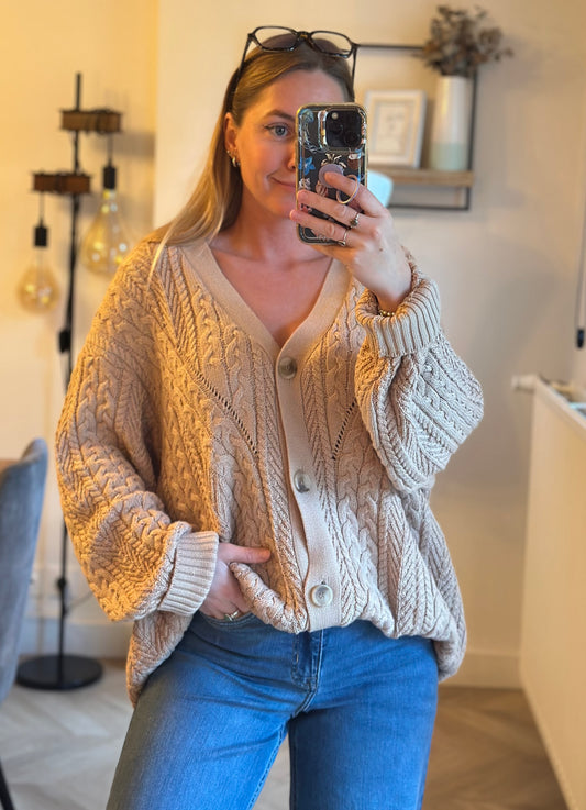 Cardigan/Gilet maille torsadée beige T.40
