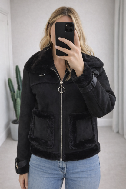 Veste aviateur en velours noir doublée T.34