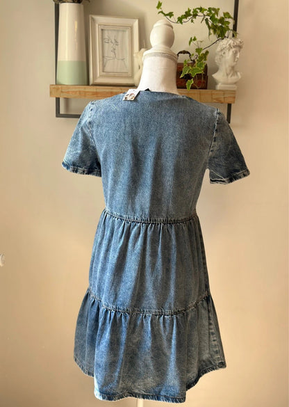 Robe en jean bleu à col V T.34