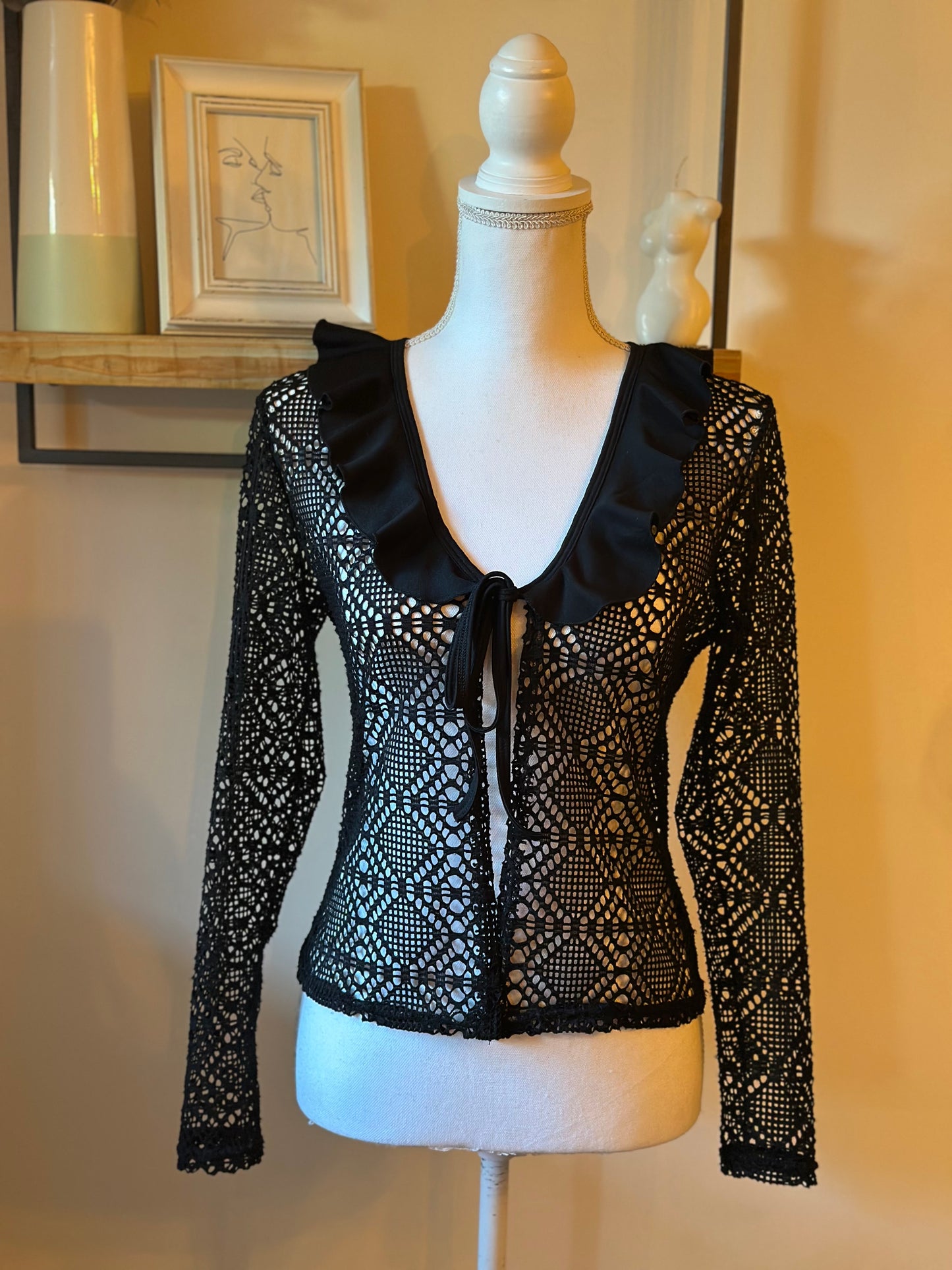 Blouse dentelle noire col volanté Vintage 20’s Tiana Mode Paris T.36