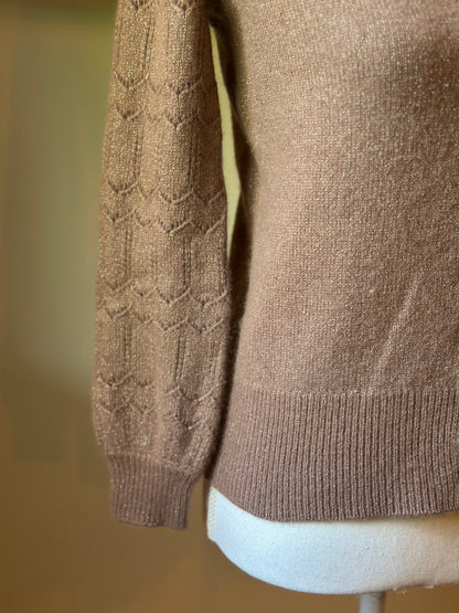 Gilet cardigan cachemire marron clair pailleté T.34
