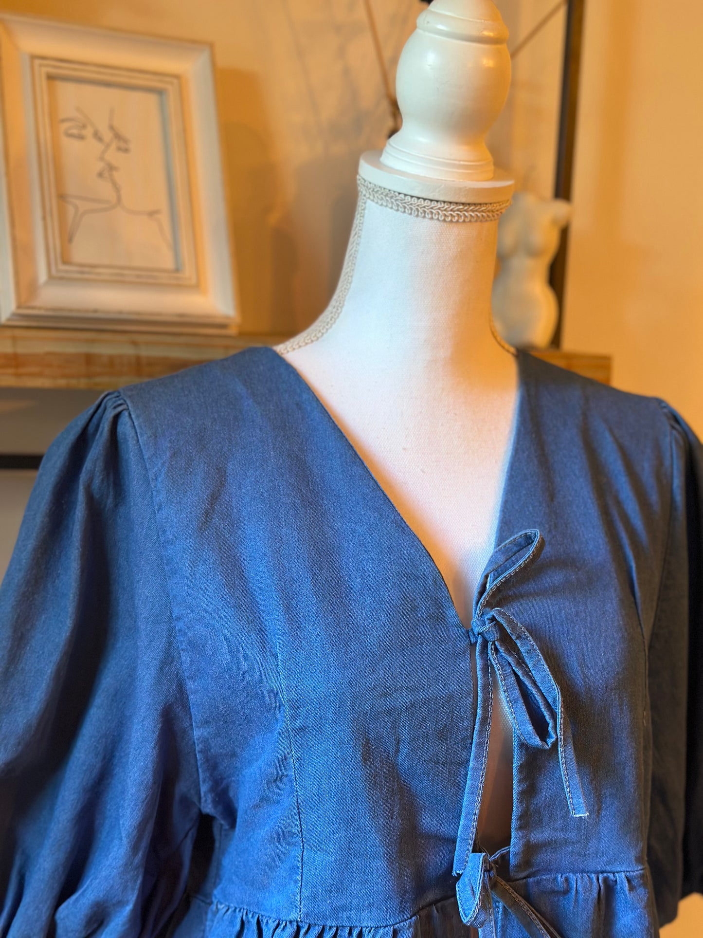 Blouse bleu denim unie Made in Italy en coton T.U