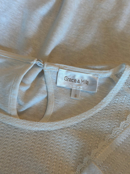 Top blanc en coton avec empiècement dentelle T.36