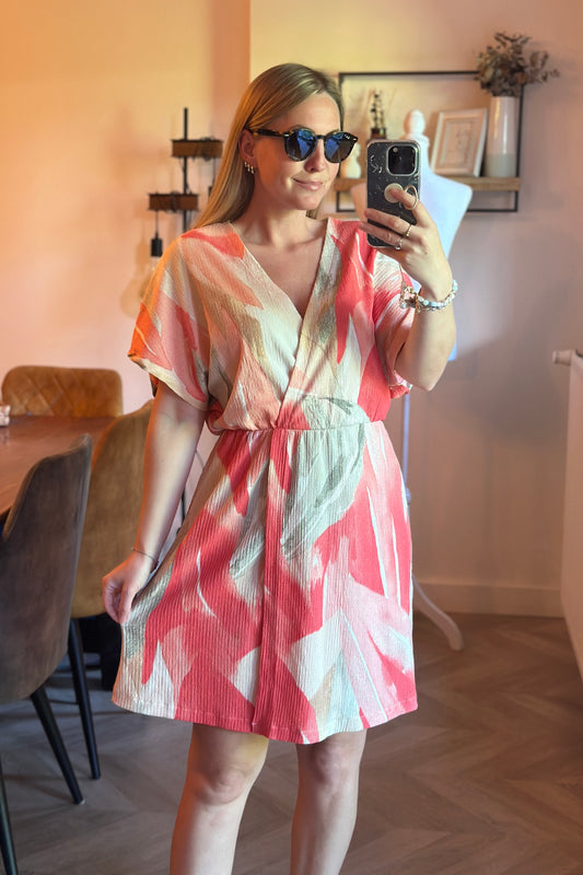 Robe d’été fluide imprimé corail et beige T.34/36