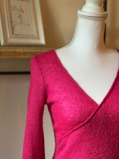 Pull maille fine mohair rose col cache-cœur T.36