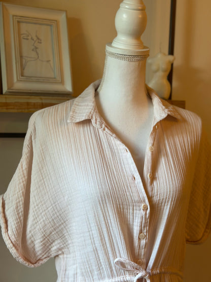 Robe gaze de coton blanc rosé T.38