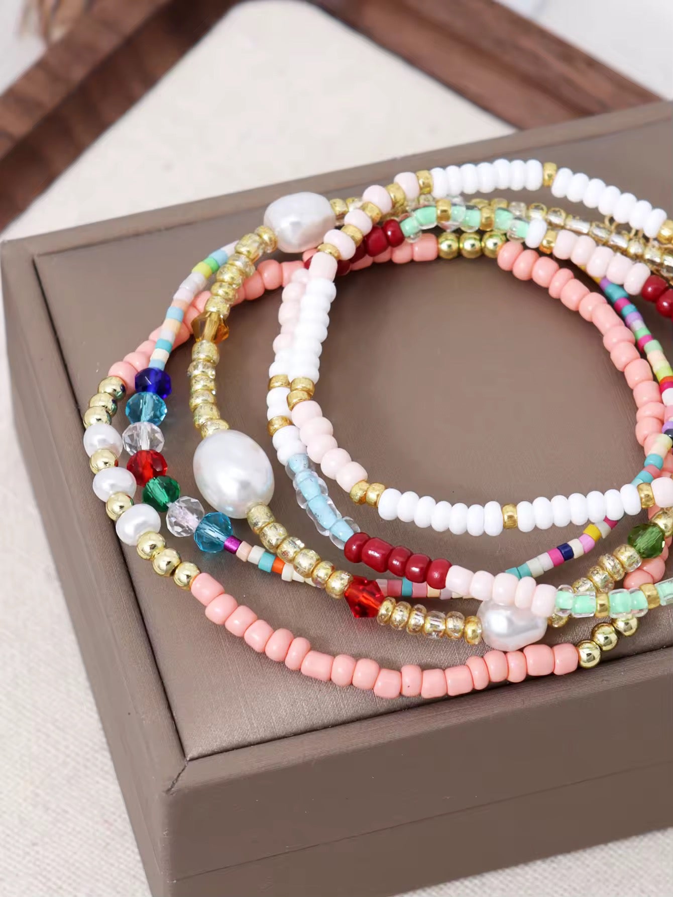 Lot de 6 bracelets perles – avec perles d’eau douce naturelles – Neufs