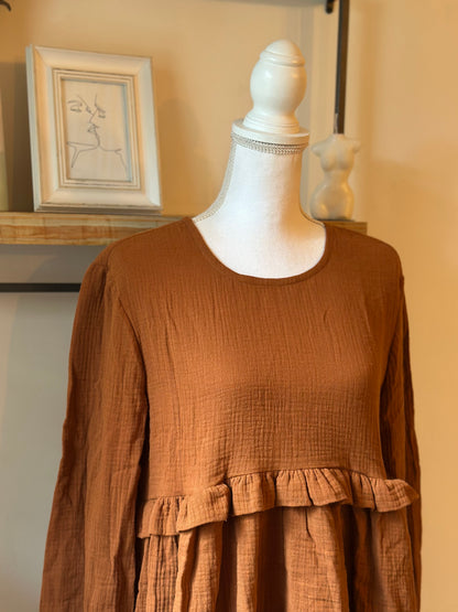 Robe gaze de coton cognac neuf avec étiquette fabriqué en France T.38