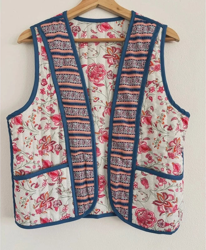 Gilet matelassé fleuri bohème T.U