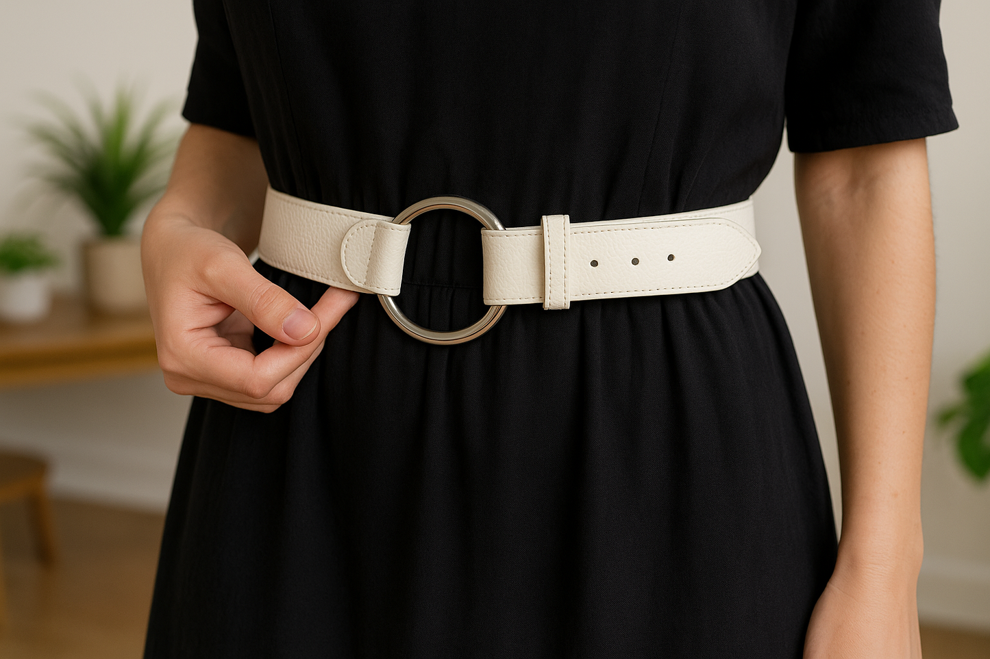Ceinture blanc crème en cuir modèle vintage 20s’