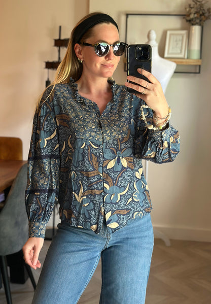 Blouse imprimé floral bleu Monoprix T.34
