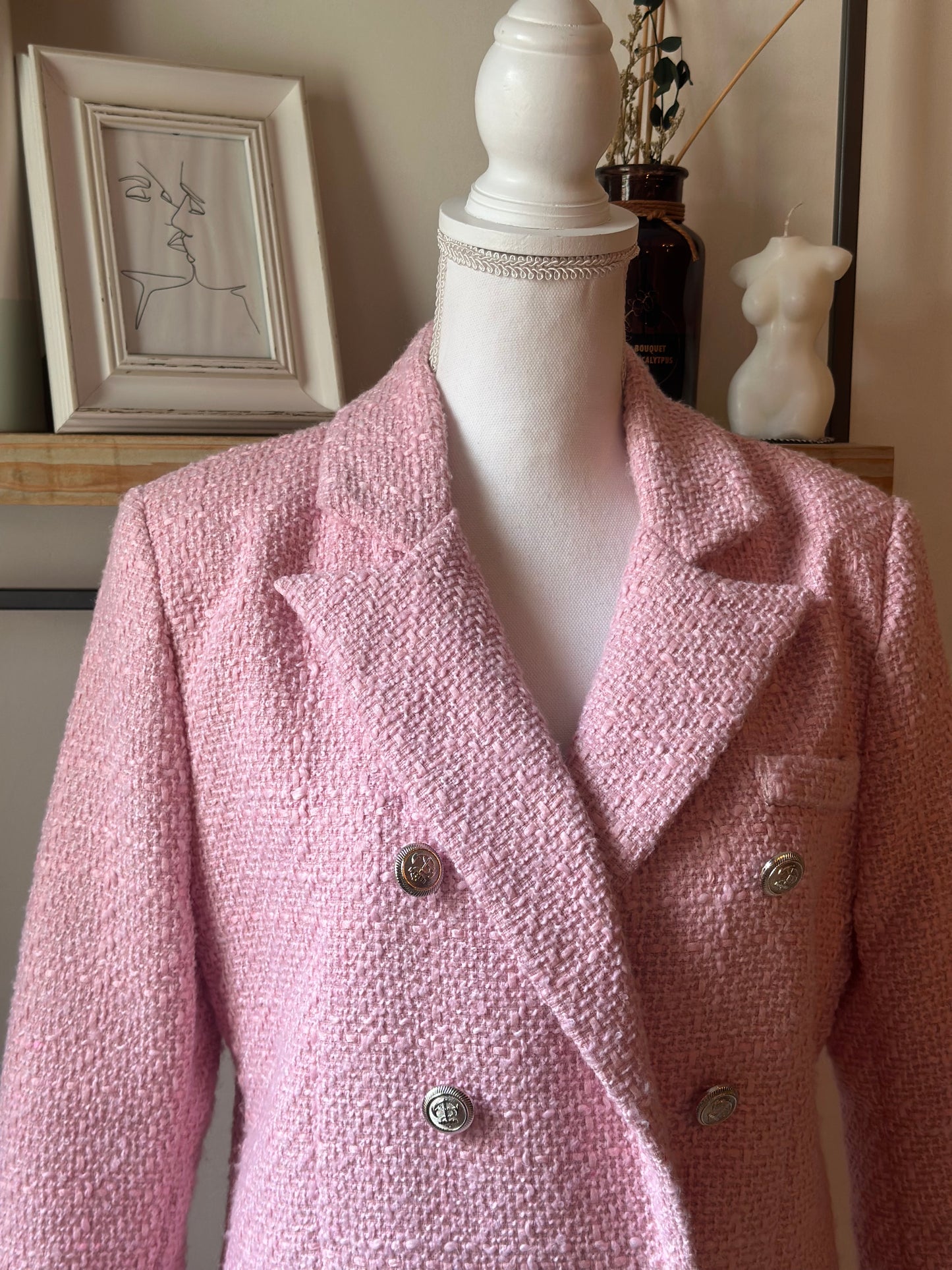 Blazer tweed rose clair boutons croisés T.36
