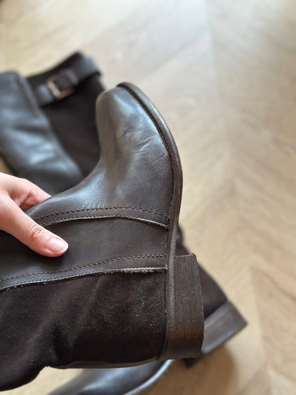 Bottes cavalières bi-matière cuir marron P.37