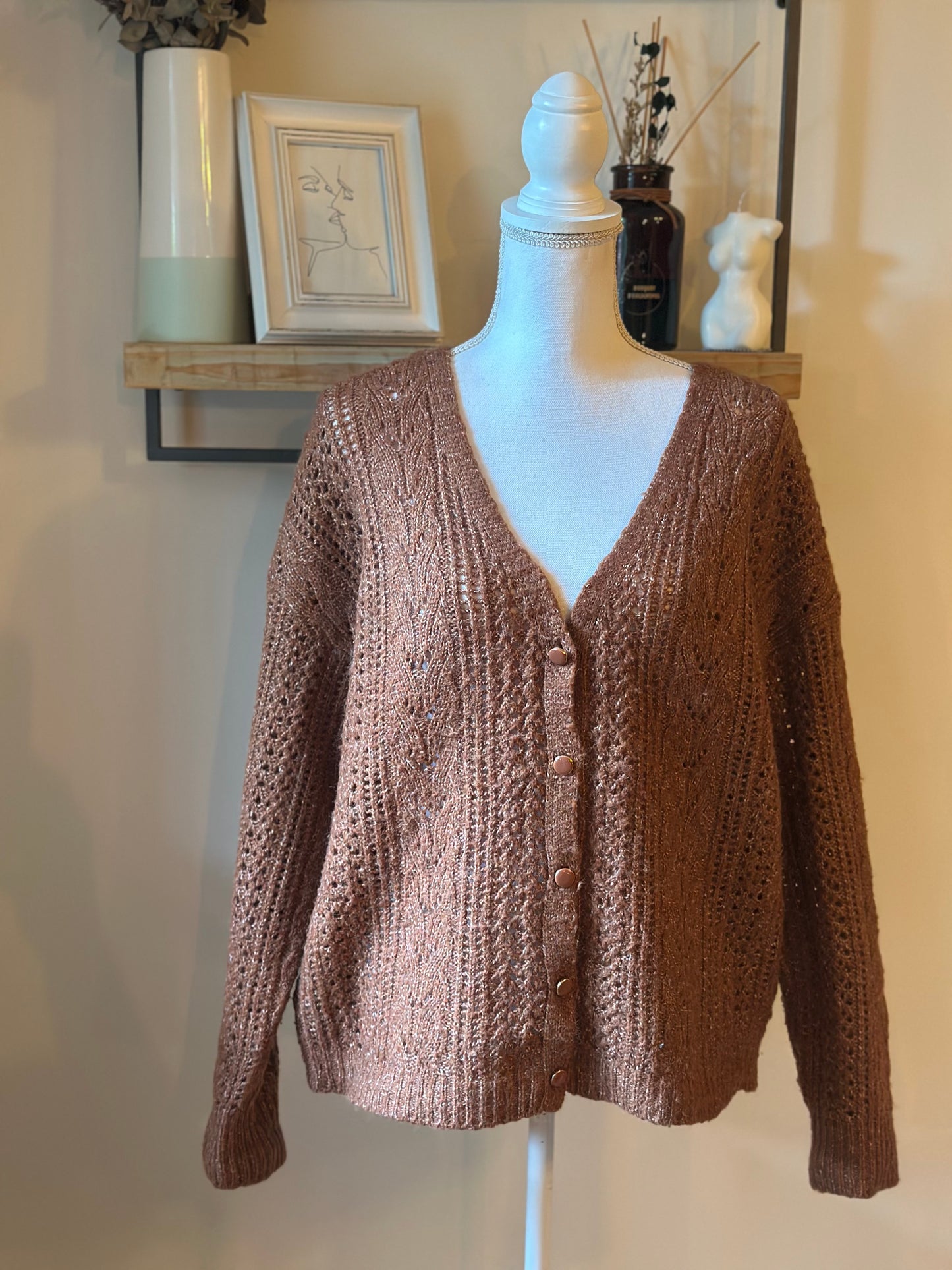 Gilet maille ajourée uni T.42