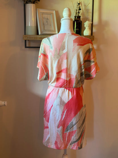 Robe d’été fluide imprimé corail et beige T.34/36