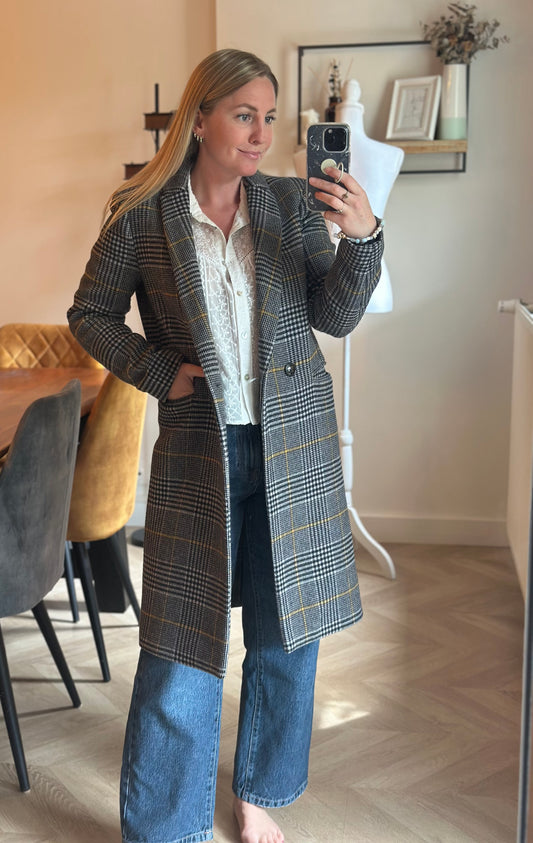 Manteau long carreaux laine modèle Gisèle T.34
