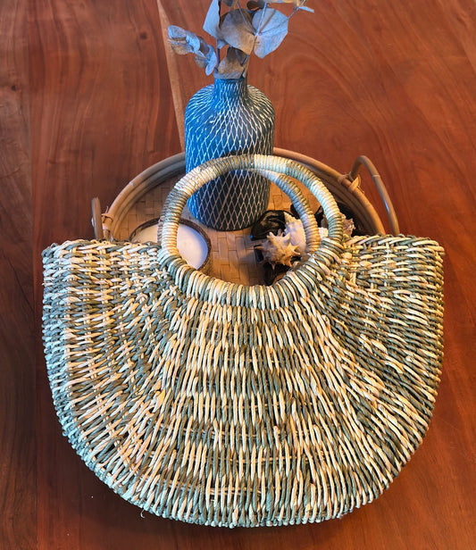 Sac panier rond tressé artisanal en osier naturel – Porté main
