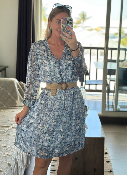 Robe fluide à imprimé fleuri bleu T.36/38