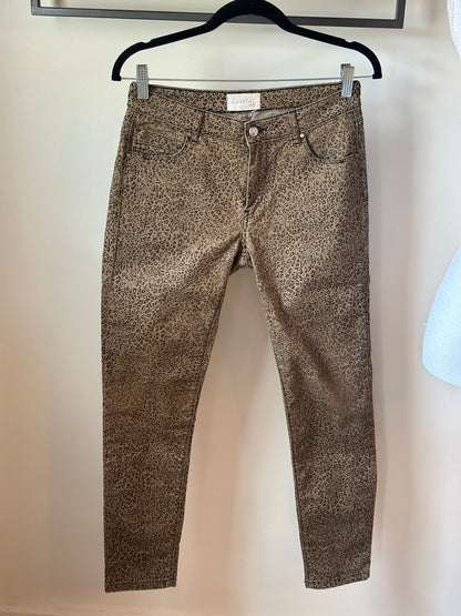 Pantalon slim imprimé léopard en coton T.36