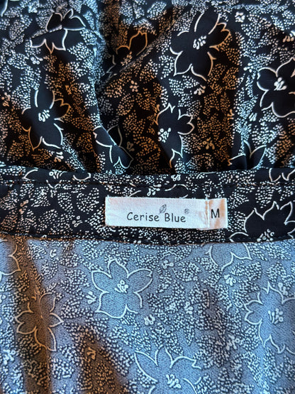 Robe chemise fluide imprimé floral noir et gris T.38