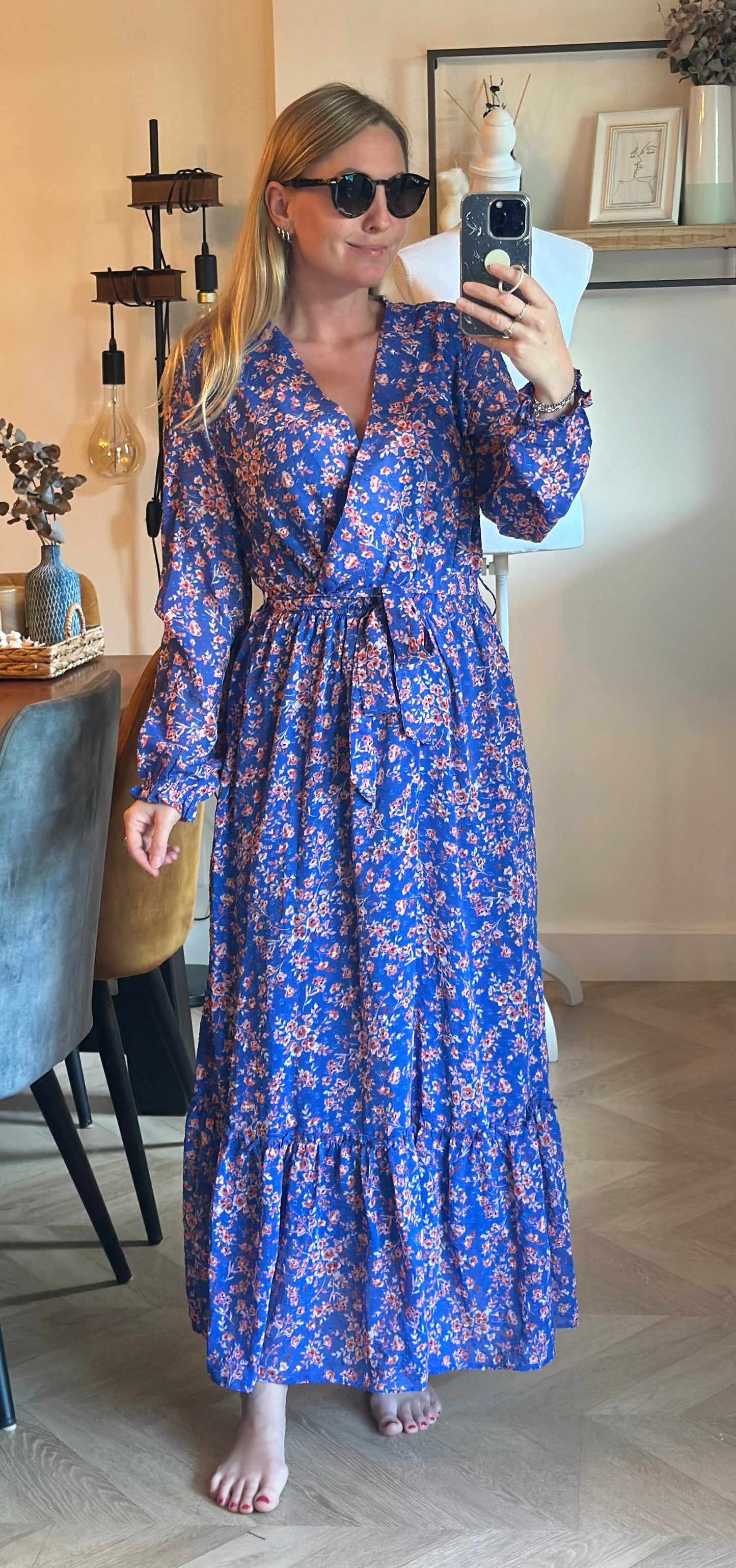 Robe longue fleurie bleu rose T.36/38