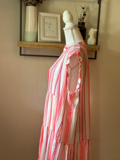 Robe bohème rayée rose fluo coton viscose T.U