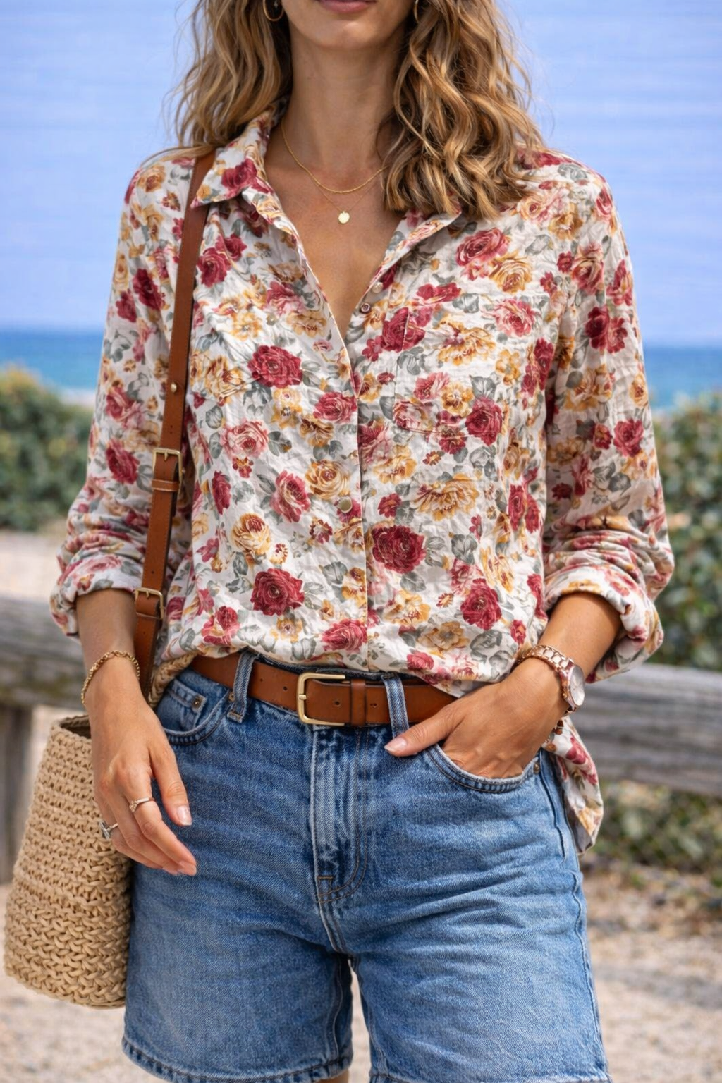 Chemise fleurie coton vintage T.40