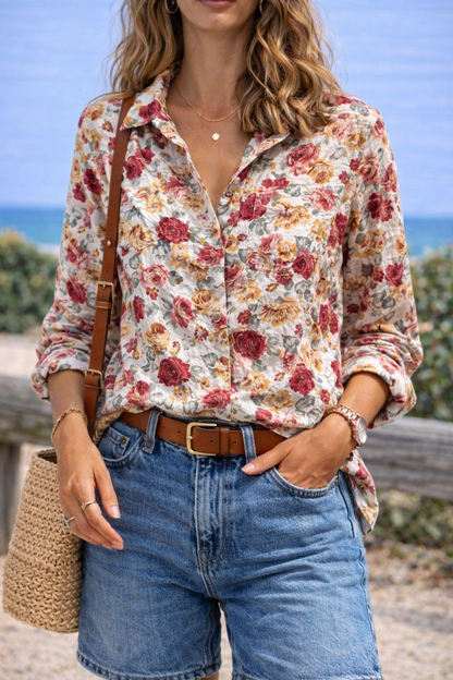 Chemise fleurie coton vintage T.40