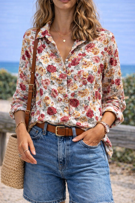 Chemise fleurie coton vintage T.40