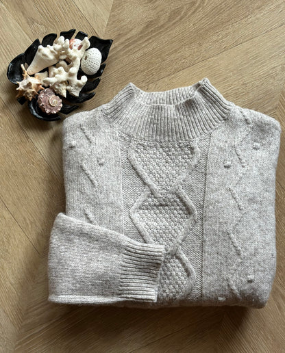 Pull torsadé col montant gris T.36